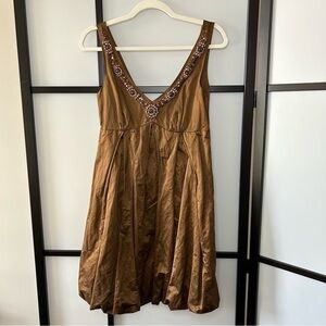 [6] Laundry by Design Metallic Brown Tulle Tulip Mini Dress Bejewelled Neckline